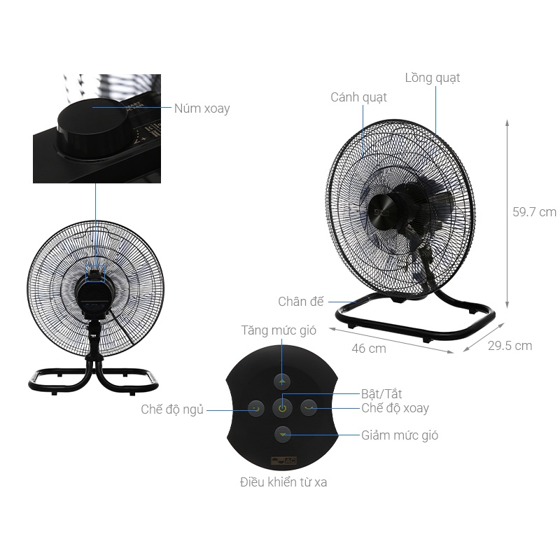Quạt sàn chân quỳ AC AIF01D1818 Có Remote, Bảo Hành 24 Tháng