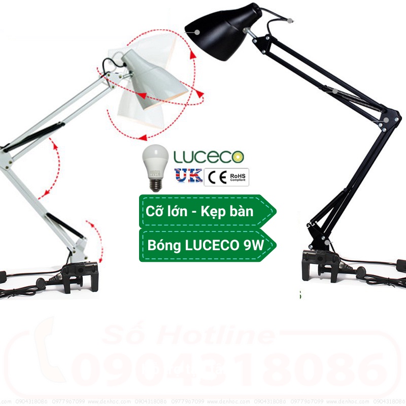 Đèn Bàn Học Kẹp & Để Bàn Đa Năng PIXAR - LED LUCECO UK Chống Cận Chao Vát Liền Chao Tròn Cỡ Lớn Nhỏ