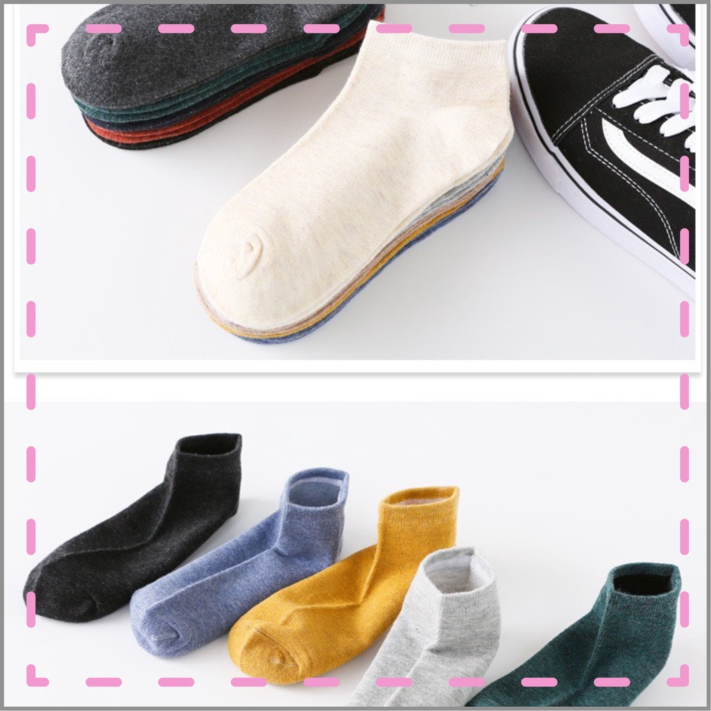 Tất nam nữ cổ ngắn trơn nhiều màu - vớ cotton thoáng mát kháng khuẩn