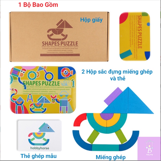 Bộ Tranh Ghép Hình- Xếp Hình Montessori Bằng Gỗ Hộp Sắt 36 Miếng♥️ĐỒ CHƠI GIÁO DỤC ♥️Kích thích sáng tạo