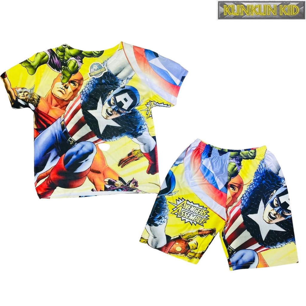 Đồ bộ bé trai thun lạnh in 3D hình biệt đội siêu anh hùng Avenger KunKun Kid TP041