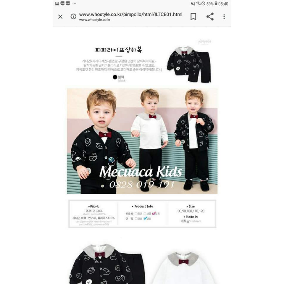 Set 2 món bộ công tử dài tay bé trai  pimpollo xuất Hàn dư xịn