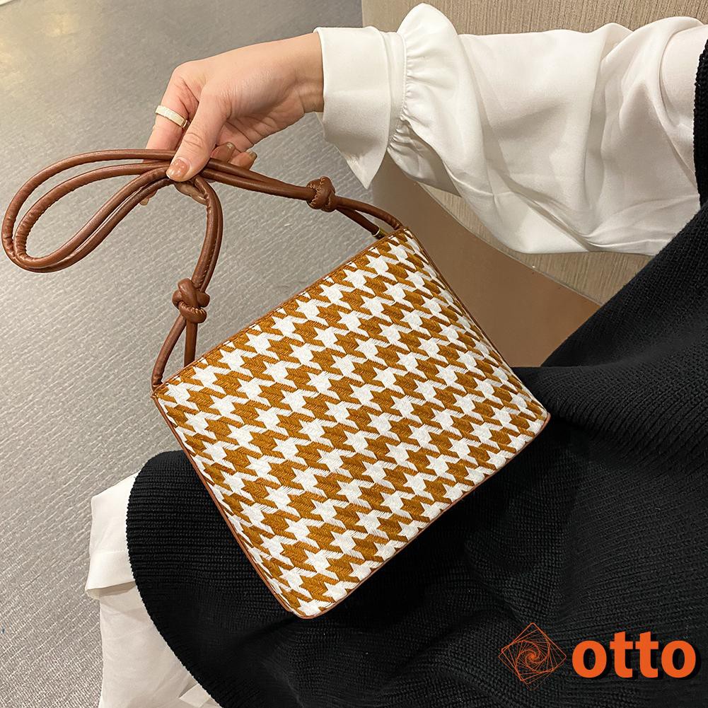 Retro Vintage Casual Shoulder Handbag Casual Square Ladies Messenger Bag Purse Houndstooth Tote