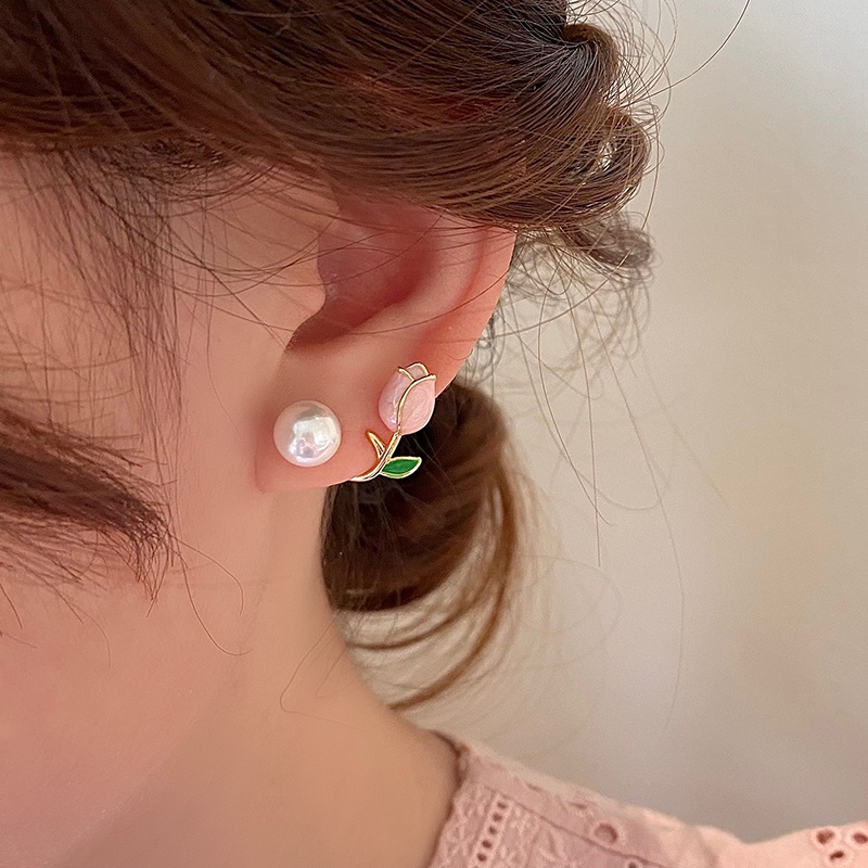Bông Tai Hình Hoa Tulip Đính Ngọc Trai Đơn Giản Thời Trang Mùa Hè Cho Nữ