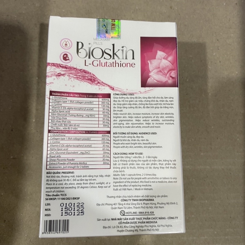 Bộ đôi sản phẩm Viên uống đẹp da mờ nám BIOSKIN L-GLUTATHIONE Và kem nám Bioskin Care - Bioskin Glutathione - Hiệu quả