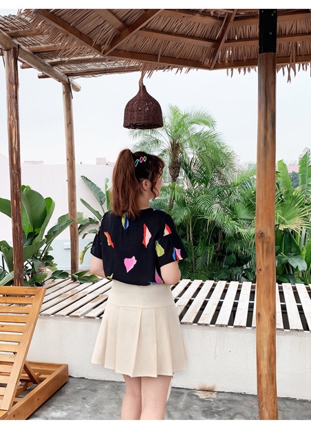 Áo voan tay loe big size màu đen in sắc màu size lớn 65-100kg