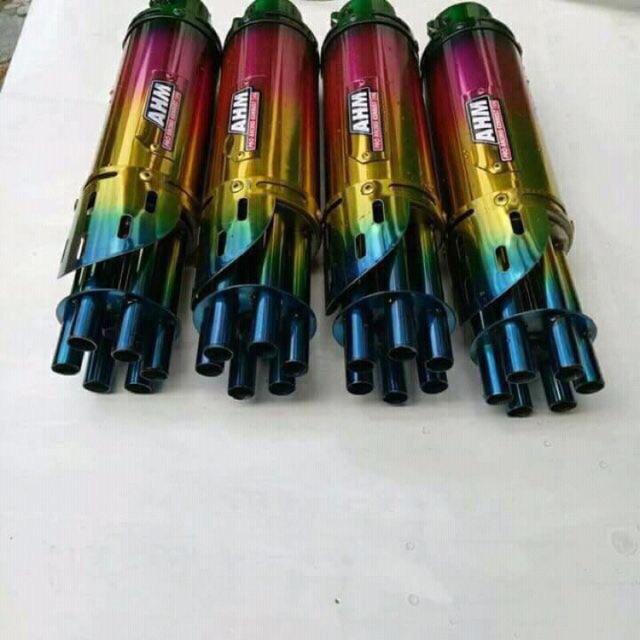 PÔ AHM 6 nòng màu full cổ bầu hơi titan gắn exciter winner dream wave sirius và các loại xe kèm clip test