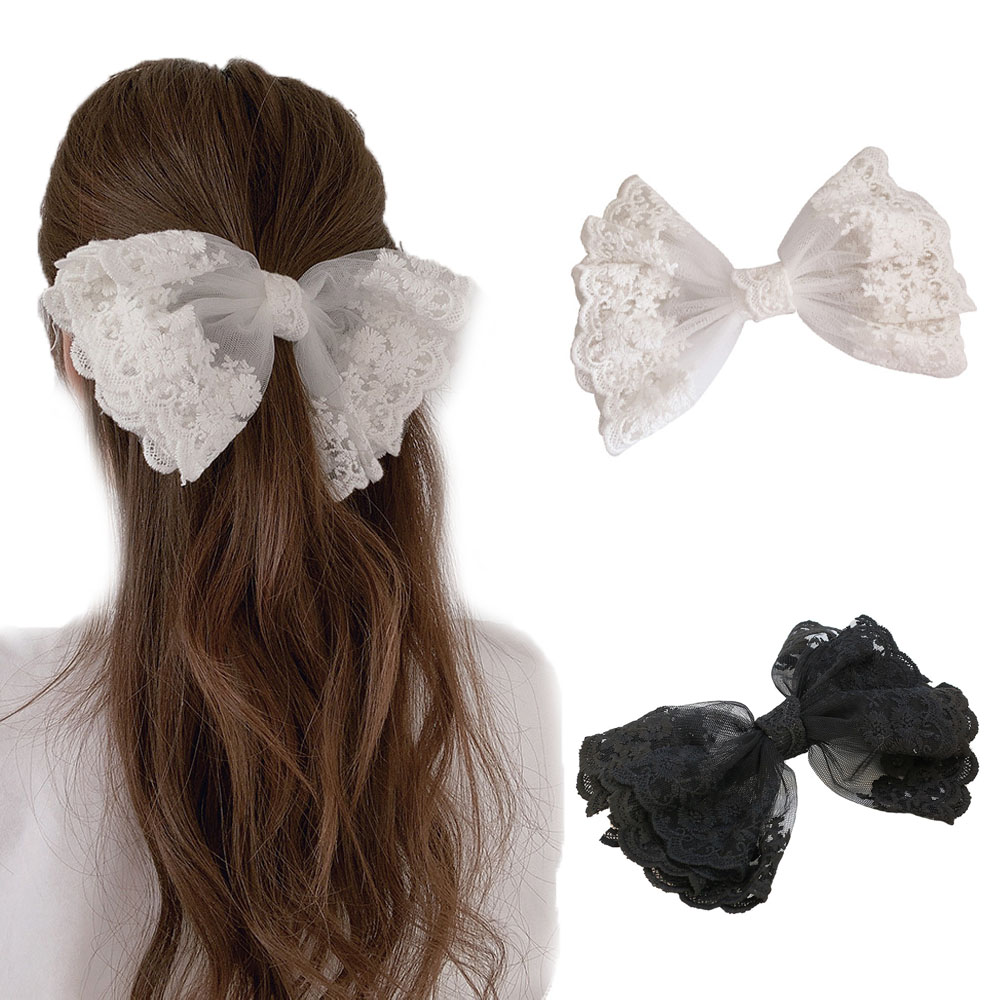 Kẹp tóc thiết kế hình nơ lớn đính ren xinh xắn dành cho nữ