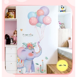 Decal dán tường Voi bóng bay A83 -Decal dán tường style Hàn Quốc