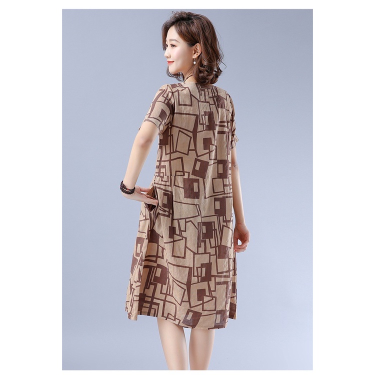 Đầm đũi-Váy dáng suông thời trang form rộng ngắn tay, hoạ tiết trẻ trung mặc đi làm, đi dạo phố