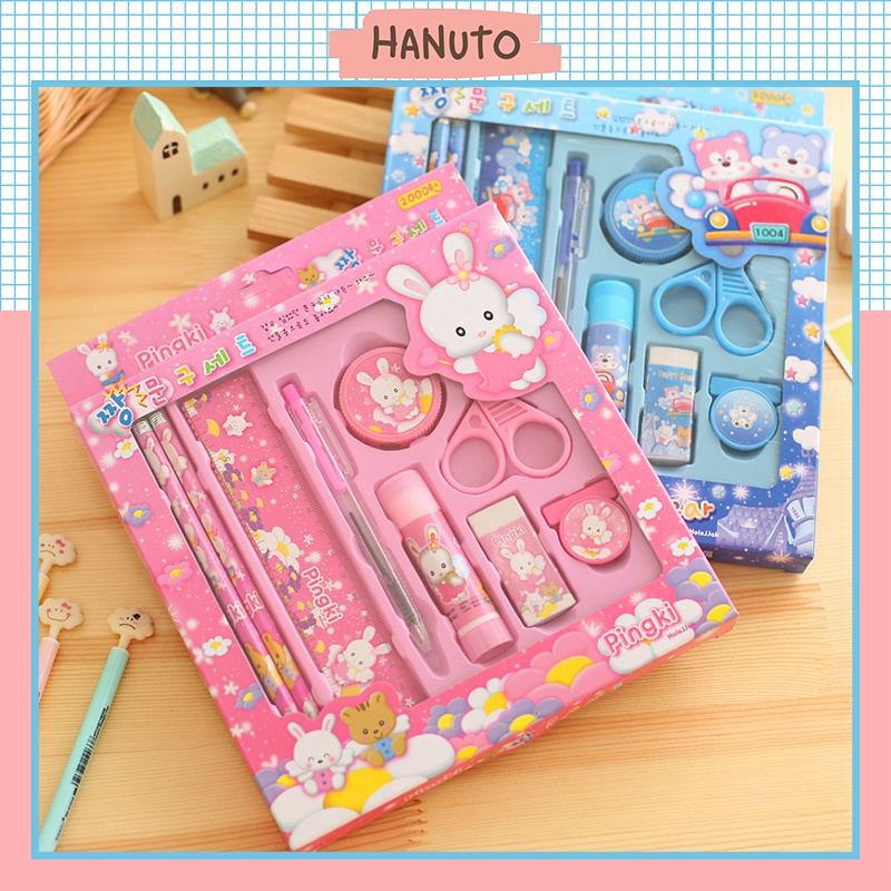 Bộ dụng cụ học tập cho bé 9 món dụng cụ quà tặng học sinh cute dễ thương giá rẻ  HANUTO BHT01