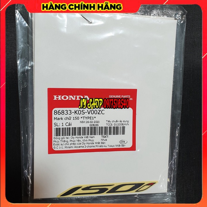 ★ 1 Đôi Tem Chữ 150i SH 2020 - Sh 2021 - SH 2022 - MÃ K0S ★ Hàng Honda chính hãng