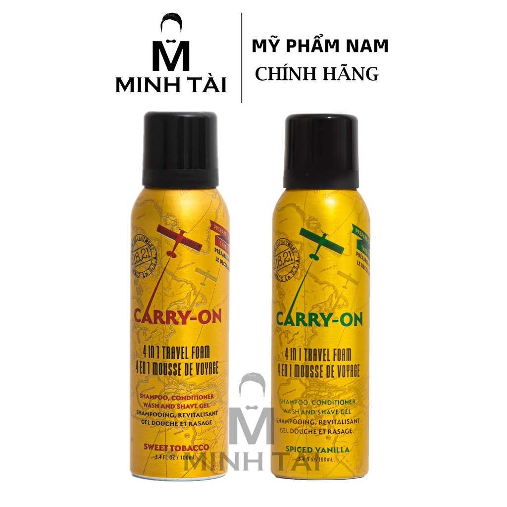 Sữa tắm, dầu gội xả, bọt cạo râu 4in1 cho nam 18.21 Man Made Carry-On Travel Foam 100ml Sweet Tobacco và Spiced Vanilla
