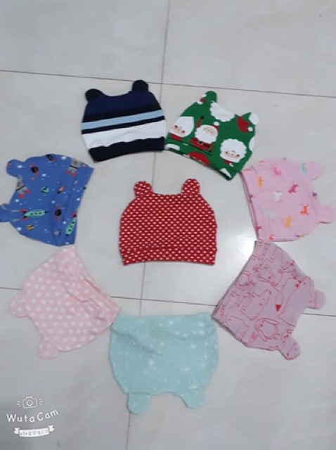 Mũ cotton cho bé trai/gái từ 7-10kg đội vừa vải dày dặn mũ có viền bo bên dưới giữ ấm tốt mũ ôm sát tai bán 12k/1 chiếc