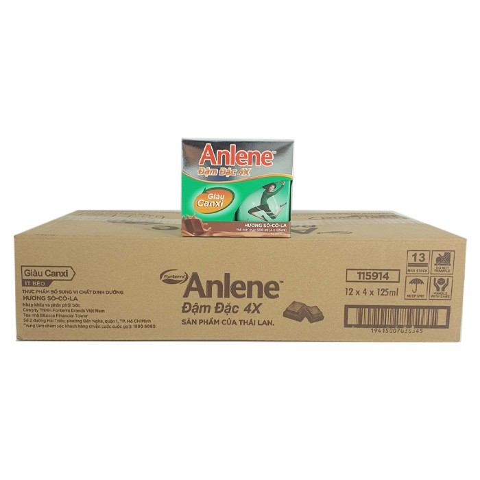 Sữa Nước Anlene Đậm Đặc 4X Hương Socola Thùng 12 Lốc ( 48 Hộp)