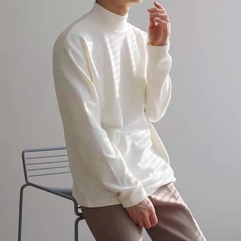 ✦AFFLIGA✦Áo Thun Cotton Tay Dài Cổ Cao Màu Trơn Đơn Giản Thoải Mái Thời Trang Hàn Quốc Cho Nam