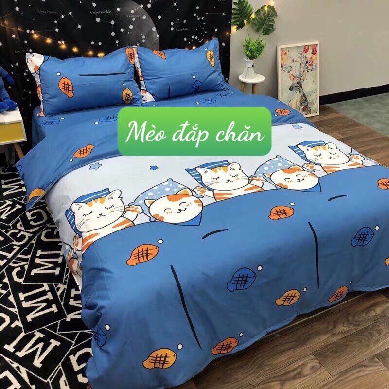 Bộ ga gối 💖1m2x1m9💖 drap giường poly,được chọn mẫu,MẪU MÈO ĐẮP CHĂN