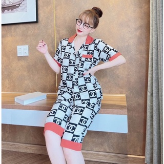 Đồ bộ pijama nữ quần lửng lụa 100d họa tiết Guc cao cấp, bộ mặc nhà lụa thoáng mát