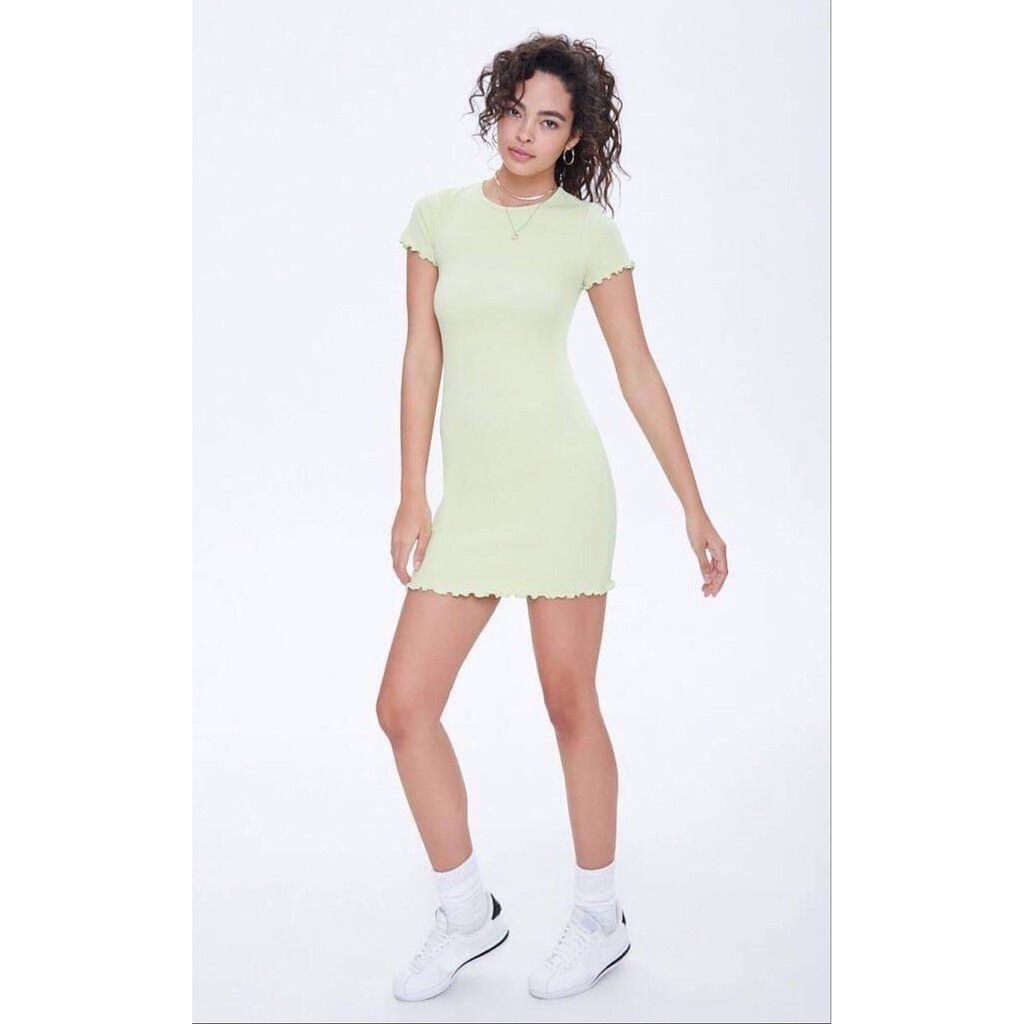 Đầm body thun tay xoắn