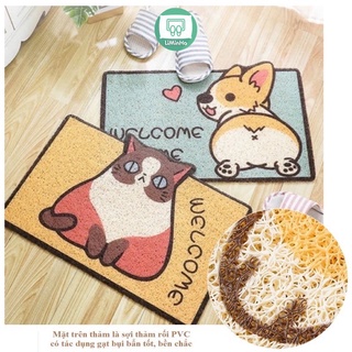 Thảm chùi chân cửa ra vào dạng nhựa rối hình chó mèo tiện dụng giá rẻ