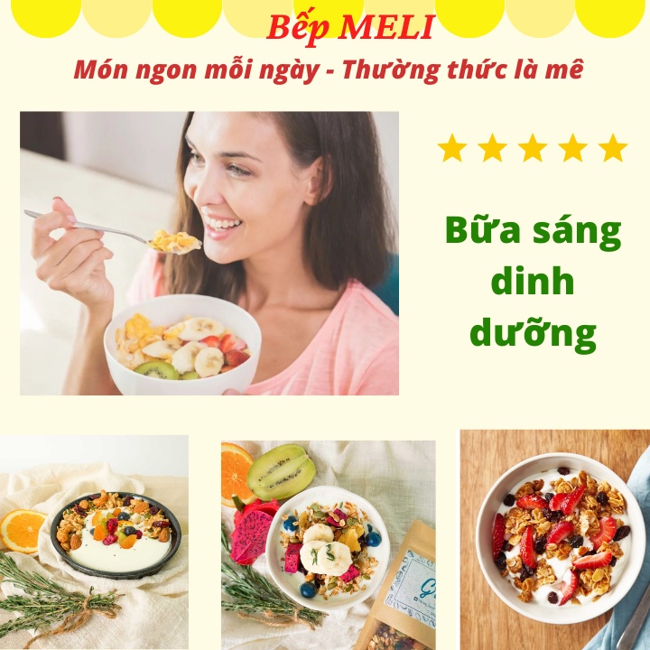 Ngũ cốc giảm cân Granola Bếp Meli không đường siêu hạt Ăn kiêng Date mới thơm ngon giòn rụm