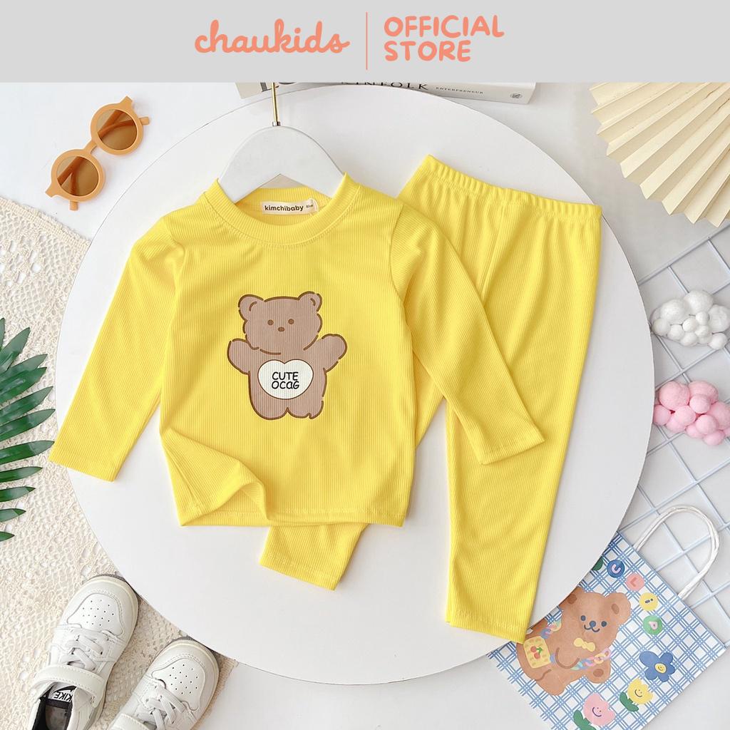 Bộ Dài Tay Thun Gân Cho Bé Trai, Bé Gái KIMCHIBABY In Gấu, Đồ Bộ Cho Bé Mặc Nhà MKMTD2223