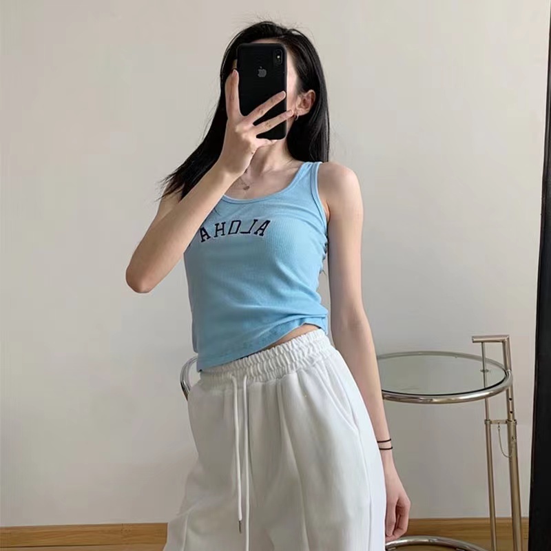 WANG JIAO ZHAN Áo ba lỗ không tay trơn màu nữ
