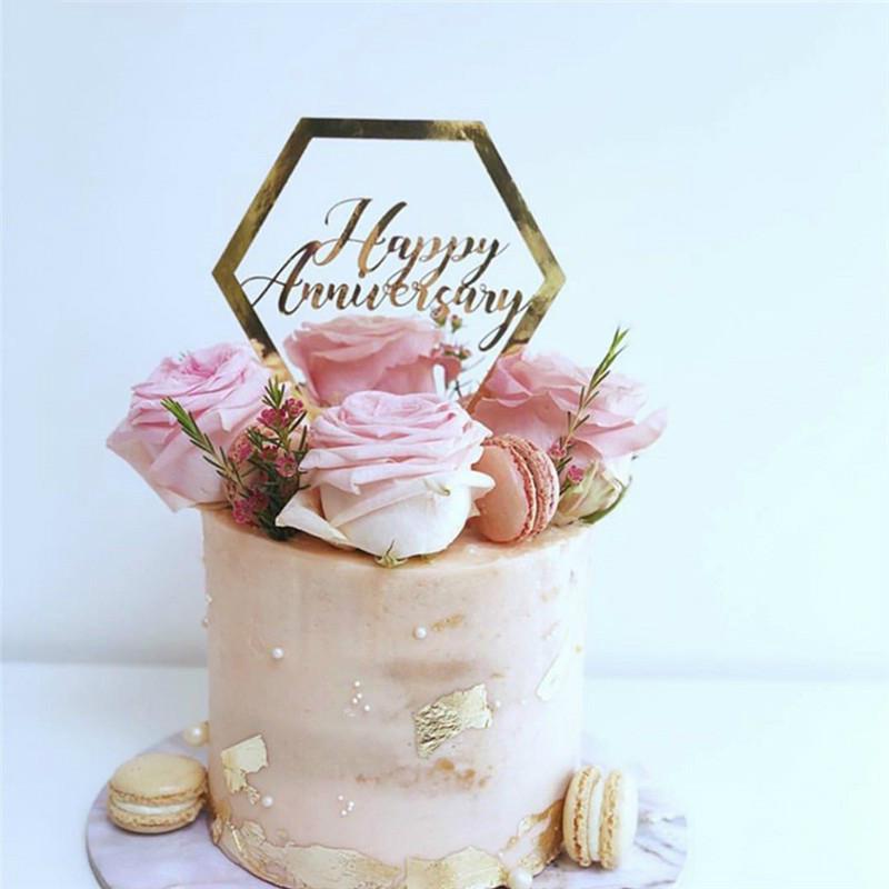 Phụ kiện trang trí bánh kem hình chữ Happy Anniversary bằng acrylic