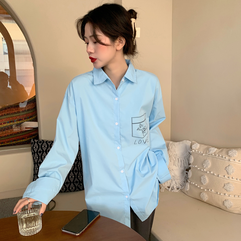 SUXI Áo Sơ Mi Trắng Dài Tay Phong Cách Hàn Quốc