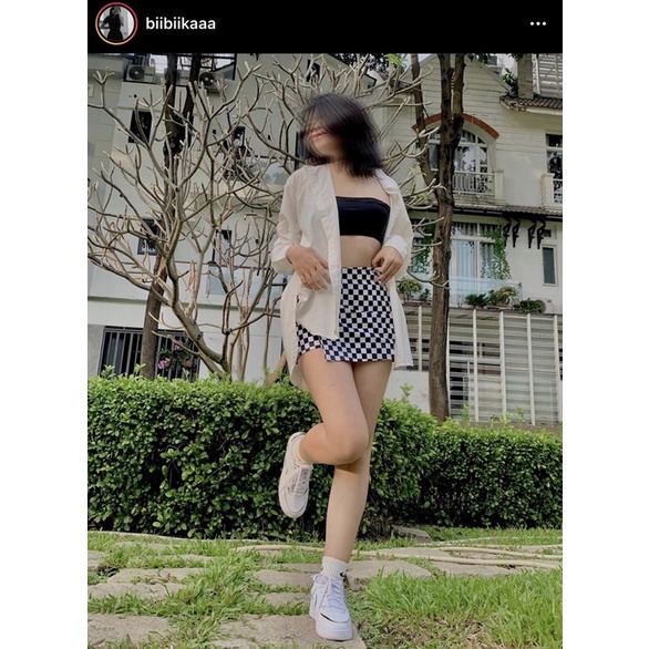 SP001083 Quần Váy Wrap Short Caro - Tiệm Mềm Croptop