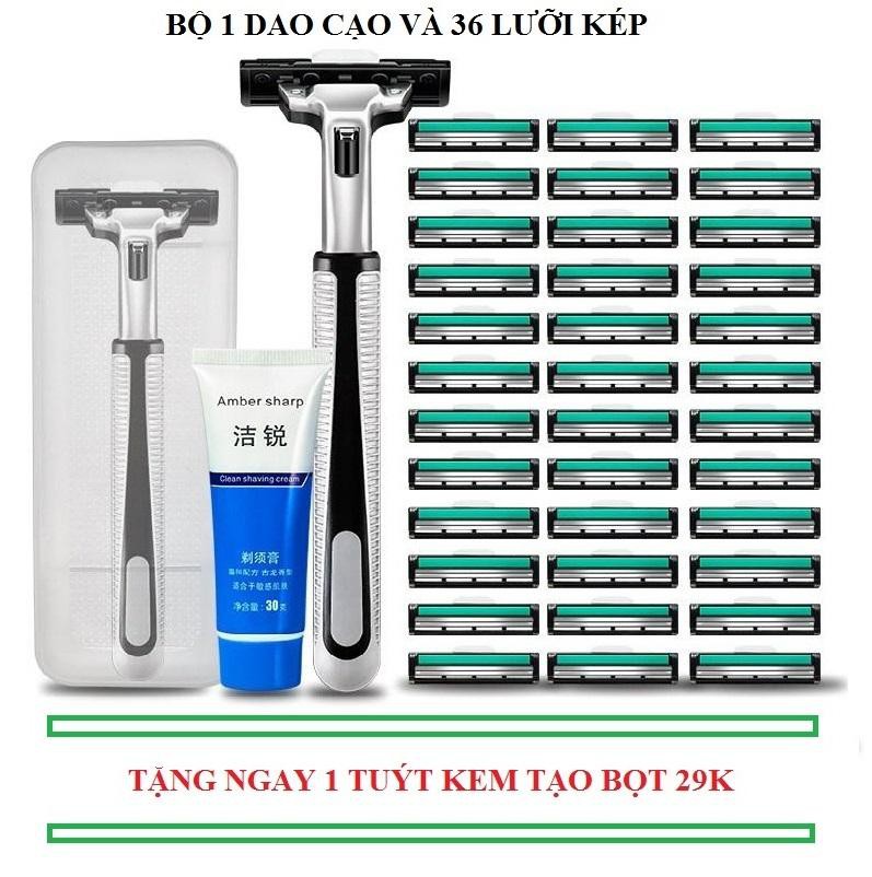 [SHOP MỚI - GIÁ SỈ]SET DAO CẠO RÂU + 36 ĐẦU DAO THAY THẾ (Tặng kèm tuýp kem cạo râu) - dao cạo râu đa