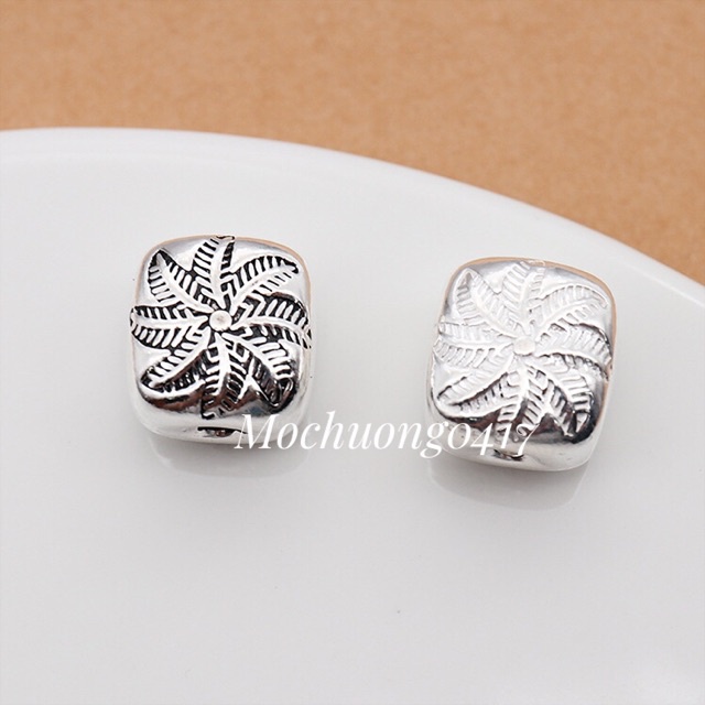 [FREE SHIP] Charm bạc cao cấp vuông in hoa - Hàng siêu đẹp bạc loại 1 PH338