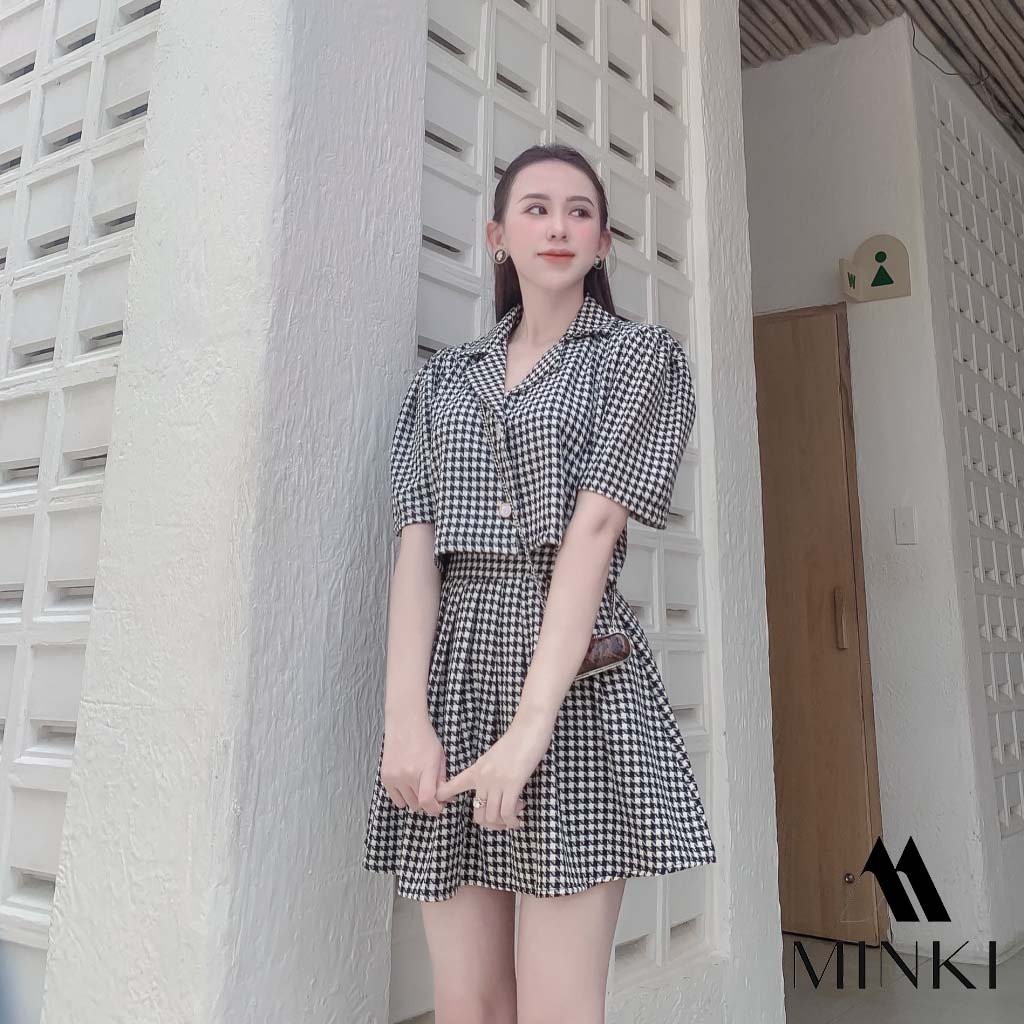 SET ÁO CHÂN VÁY KẺ Ô - Chất liệu Kaki nhập khẩu cao cấp - họa tiết kẻ ô [HÀNG THIẾT KẾ] | BigBuy360 - bigbuy360.vn