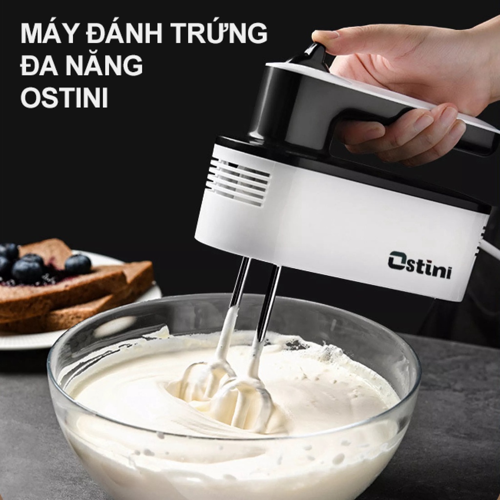 Máy Đánh Trứng Cầm Tay Ostini - TẶNG KÈM ĐẾ ĐỂ BÀN VÀ MUỖNG TÁCH TRỨNG, Máy Đánh Kem, Nhào Bột, Tạo Bọt Để Bàn Đa Năng