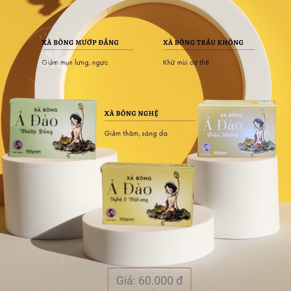 HÀNG CAO CẤP] Xà Bông Nghệ Mật Ong - Mướp Đắng Tràm Trà Soap Ả Đào Mộc Nhan [Tặng Túi Lưới Tạo Bọt