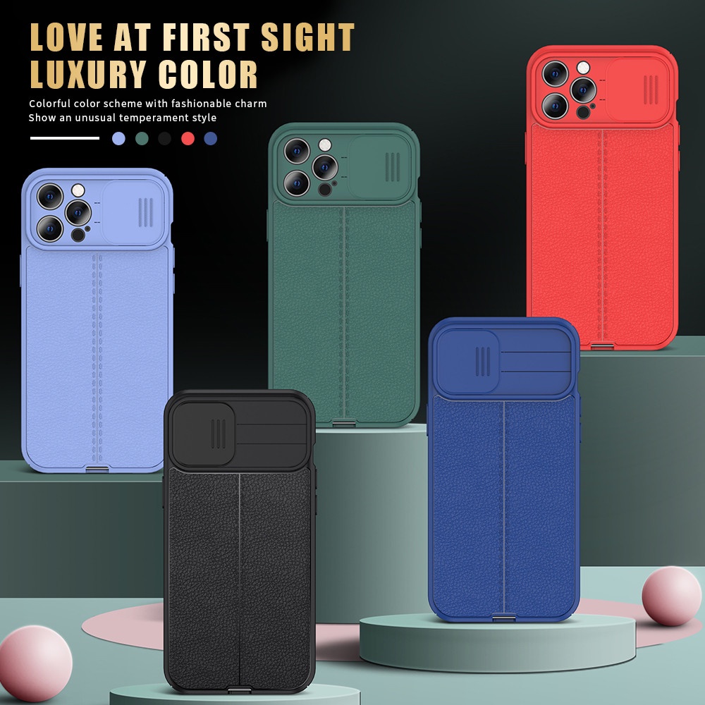 Ốp Điện Thoại Da Silicon Mềm Chống Sốc Có Nắp Trượt Bảo Vệ Camera Cho Iphone 13 11 12 Pro Max Xs Max X Xr 8 7 Plus 12 13 Pro | BigBuy360 - bigbuy360.vn