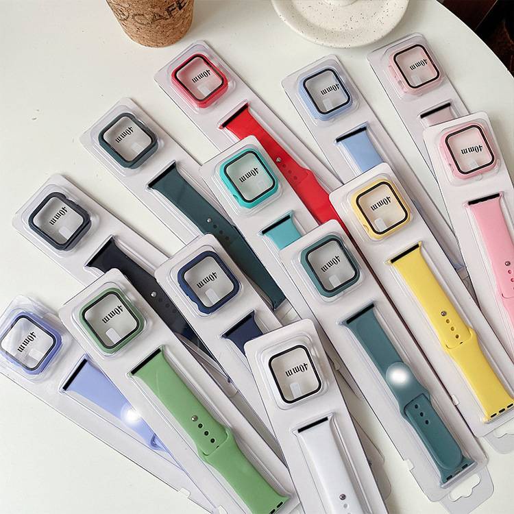 Ốp Bảo Vệ Bằng PC Cứng + Kính Cường Lực + Dây Đeo Cho Apple Watch 41 / 40 / 38mm 45 / 44 / 42mm 8 / 7 / SE / 6 / 5 / 4 / 3 / 2 / 1