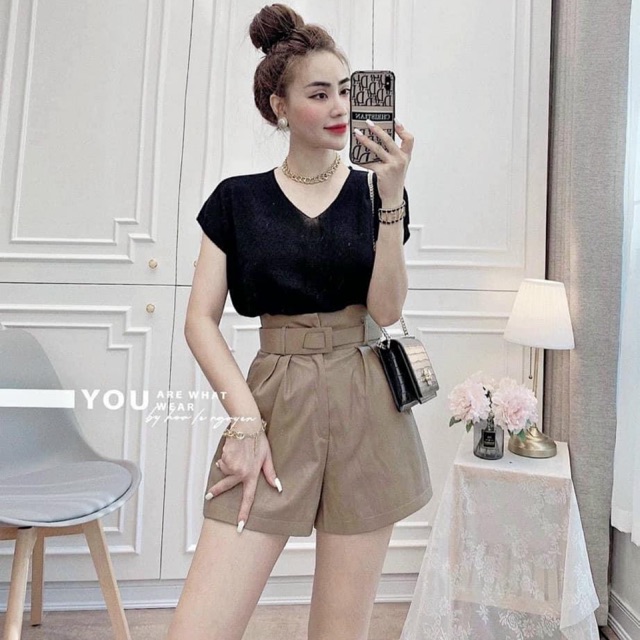 Quần sooc da kèm đai hàng đai Quảng Châu