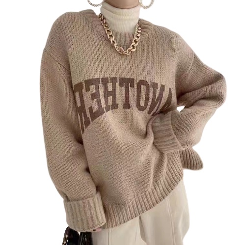 Porozi  Áo sweater nữ cổ tròn dáng rộng in chữ kiểu Hàn Quốc