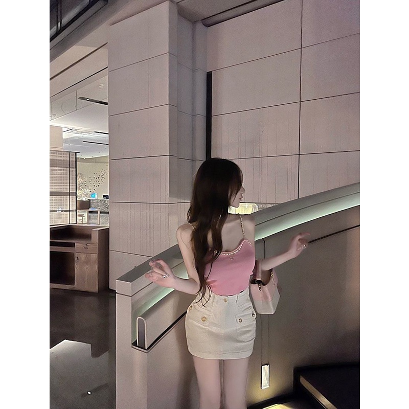 &quot;Hot little girl&quot; gold button work clothes style pocket hot girl denim short skirt new summer large versatile short skirt