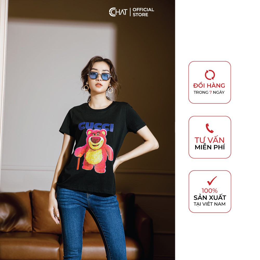 Áo thun nữ T-shirt in hình gấu hồng CCHAT