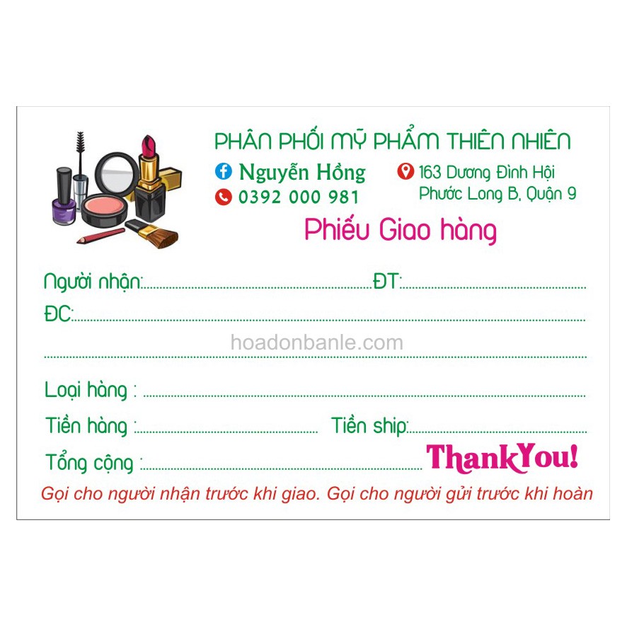 Phiếu ship hàng Nguyễn Hồng