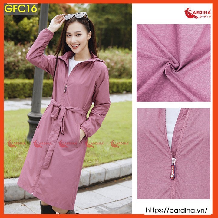 Áo Choàng Gió Nữ Vân Xước, Dáng Dài 2 Lớp CARDINA Cao Cấp Siêu Phẩm Cản Gió, Chống Thấm Nước, Kèm Đai Thắt Eo tôn dáng