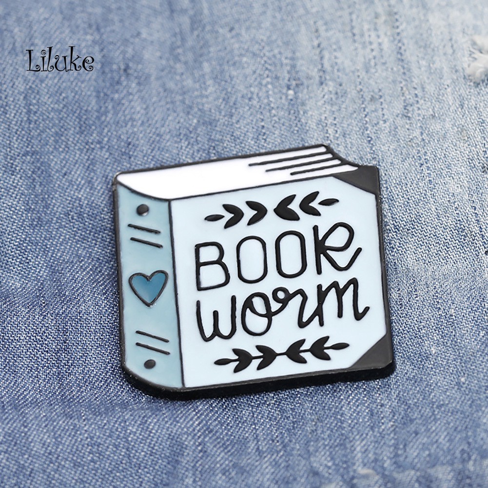 【LK】Women English Letter Book Worm Badge Brooch Pin Clothes Decor