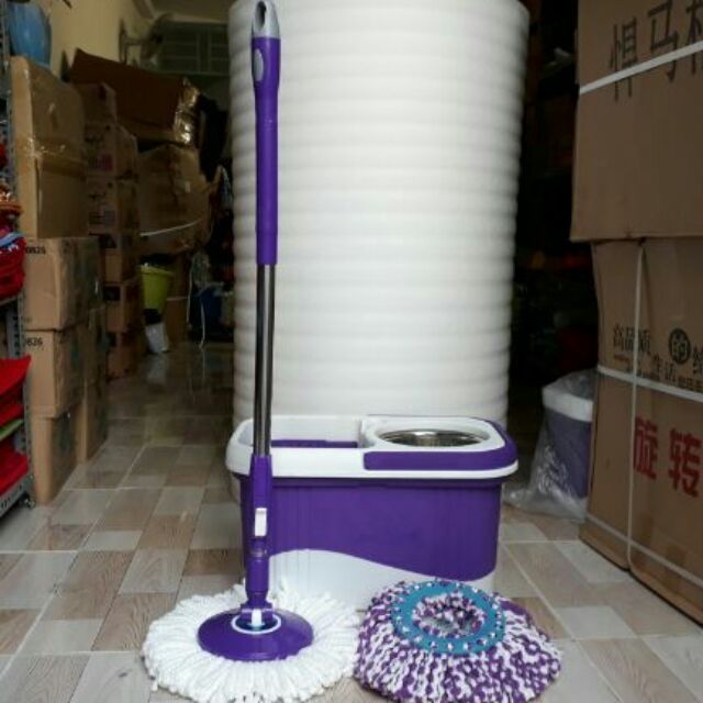 ( Thái Lan ) Bộ lau nhà 360 độ nhập khẩu 100% lồng inox cao cấp HO - 08P ( có bánh xe - 2 bông lau )