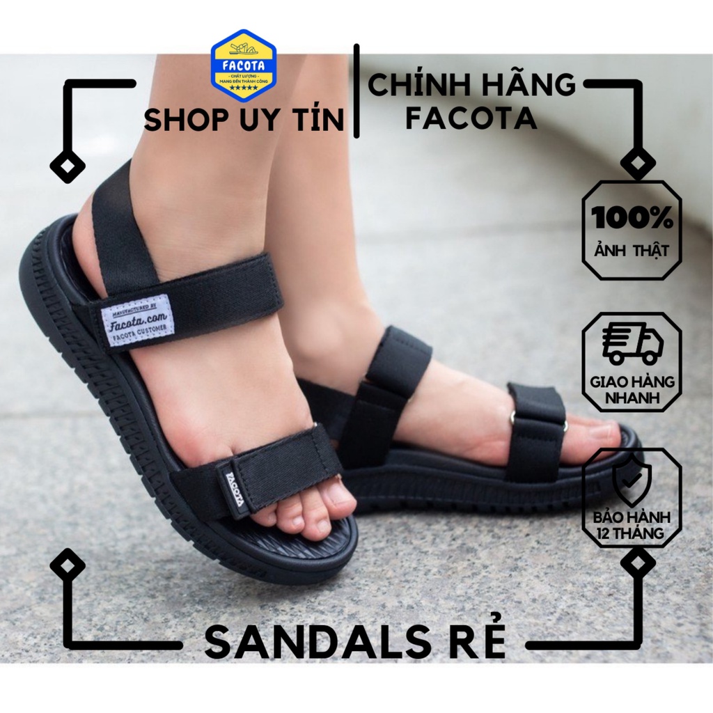 FACOTA | Giày sandal 2 quai nam, nữ đen đi học, đi chơi AN01
