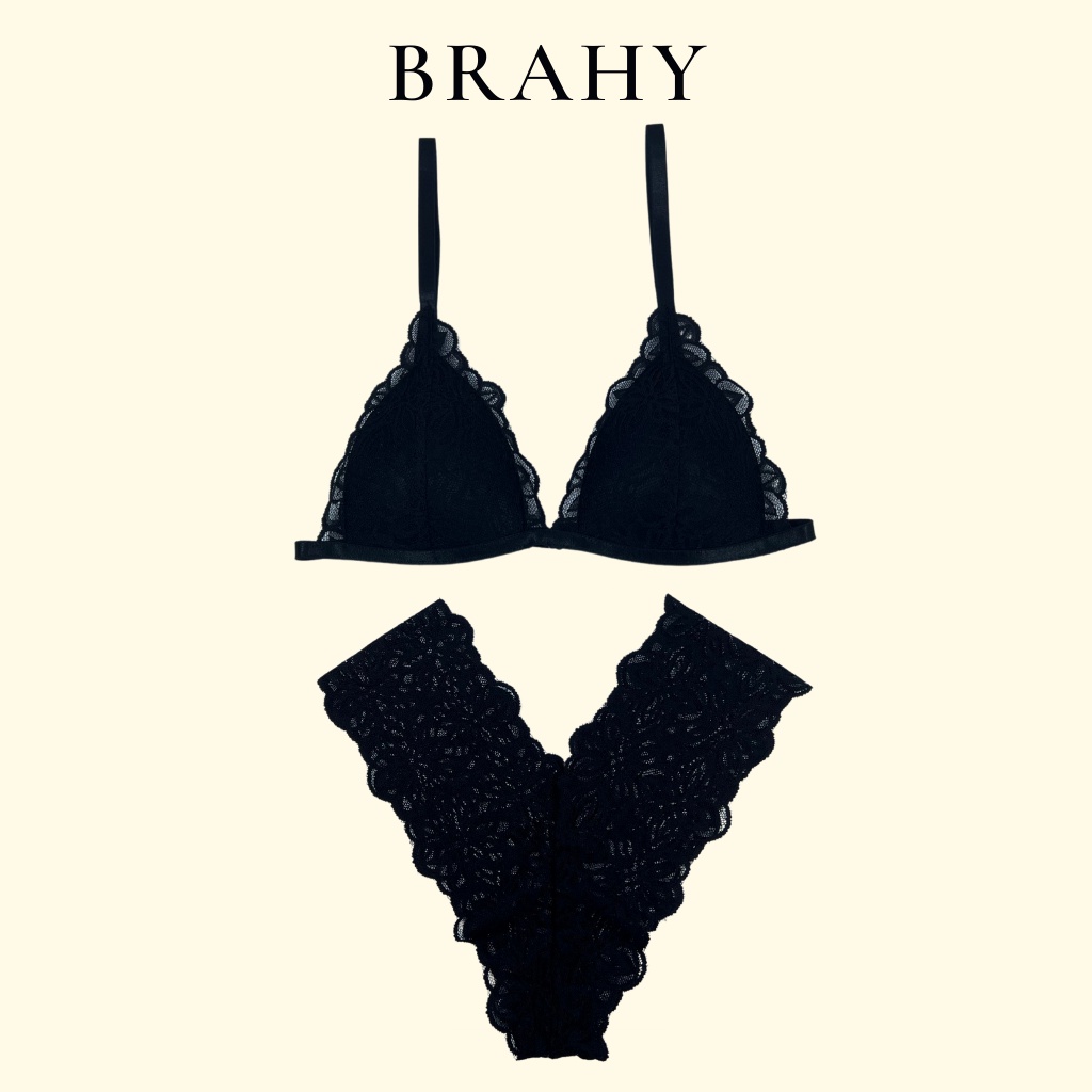 Bộ đồ lót ren Bralette màu đen đơn giản có mút mỏng, cực quyến rũ, hình thật shop tự chụp BRAHY 051