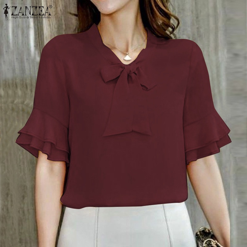 Áo ZANZEA nữ tay lửng cổ tròn phong cách Hàn Quốc thanh lịch