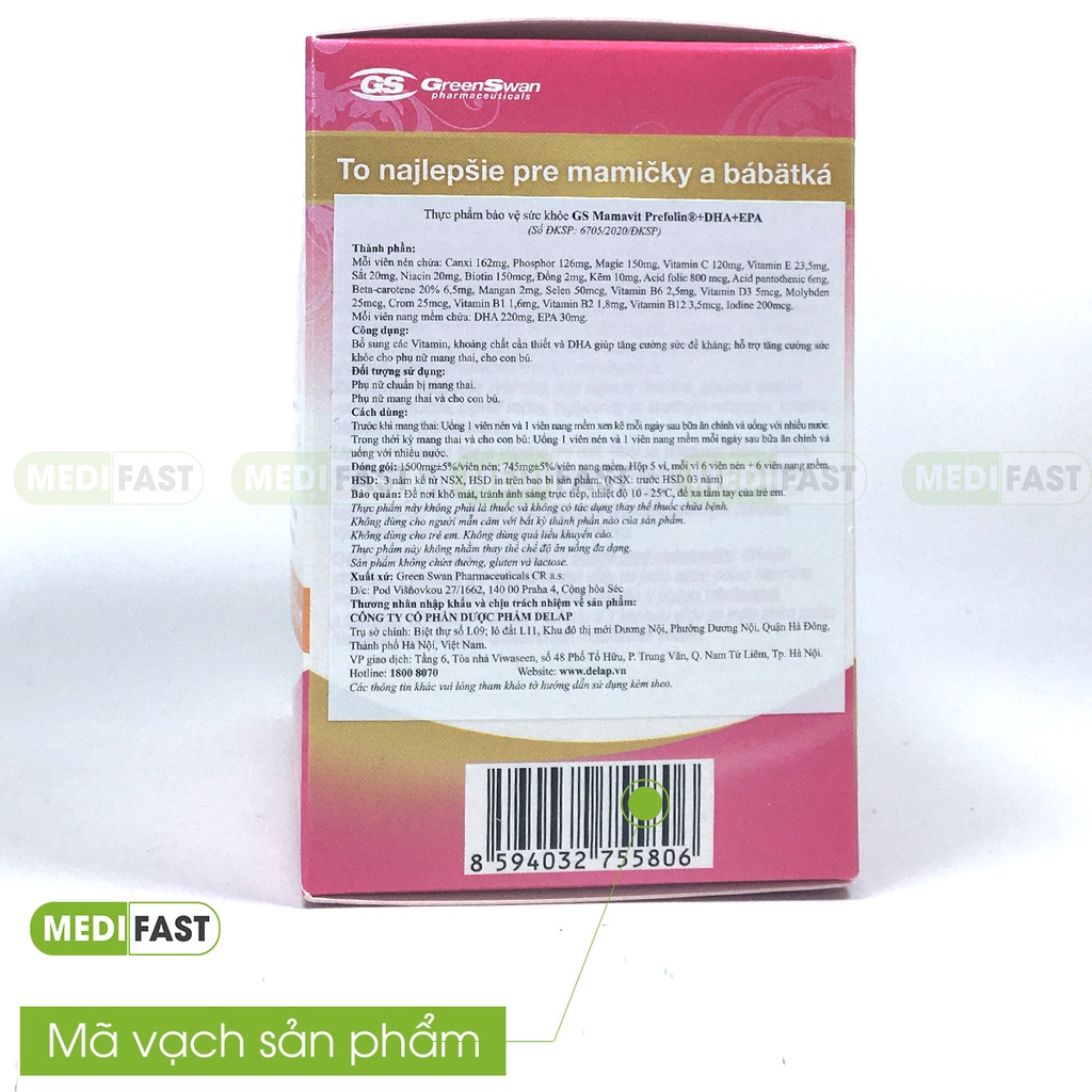 Vitamin tổng hợp cho bà bầu - Vitamin GS Mamavit Có DHA và EPA cho phụ nữ mang thai và cho con bú - Hộp 60 viên