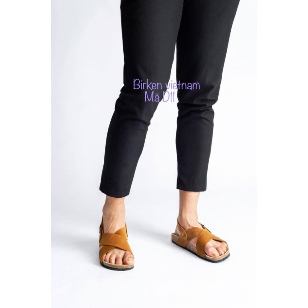 Giày sandal birken quai chéo Bioline da bò thật đế trấu unisex mã BO11 - Bioline Official -mn8
